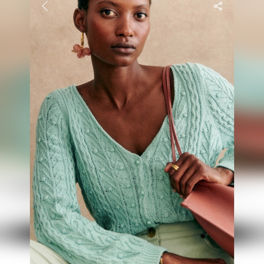 Sézane Mint Green Cable Knit Cardigan